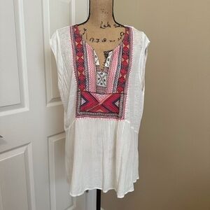 Lucky Brand Embroidered Linen Blend Tank Top Size 2XL